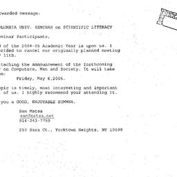 Announcements, 2005-05-06. ...