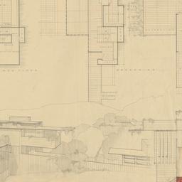 Aerial view, three plans, e...