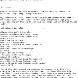Minutes, 2000-10-05. Cinema...