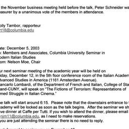 Announcements, 2003-12-12. ...
