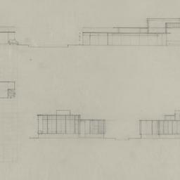 First floor plan, four elev...
