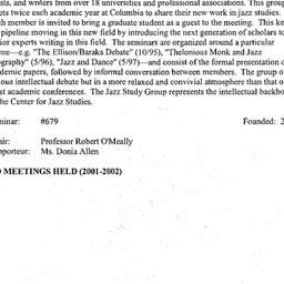 Schedules, Jazz Studies, se...