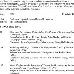 Schedules, Modern East Asia...