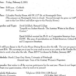 Announcements, 2001-02-02. ...