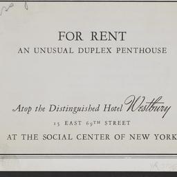 Hotel Westbury, 15 E. 69 St...