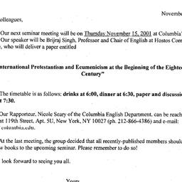 Announcements, 2001-11-15. ...