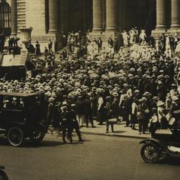 [Crowd gathered in front of...