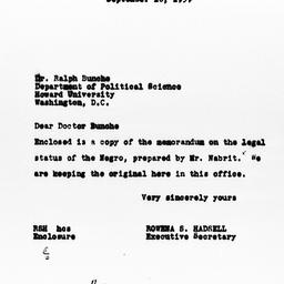 Letter from Rowena S. Hadse...