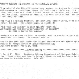 Announcements, 2005-03-22. ...