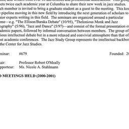 Schedules, Jazz Studies, se...