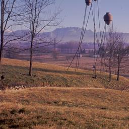 Sculpture in field.