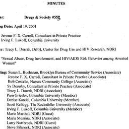 Minutes, 2001-04-19. Drugs ...