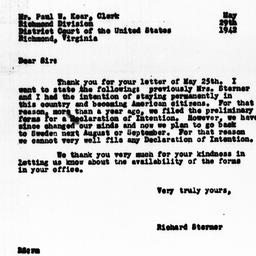 Letter from Richard Sterner...