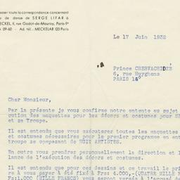 Letter from Serge Lifar to ...