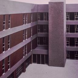 Model, aerial view of court...