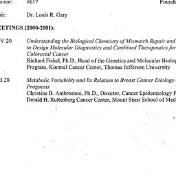Schedules, Cancer, seminar ...