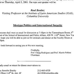 Announcements, 2001-04-05. ...