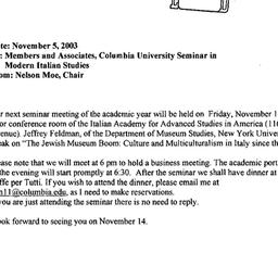 Announcements, 2003-11-14. ...