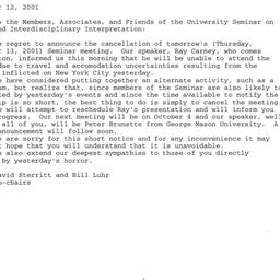 Correspondence, 2001-09-13....