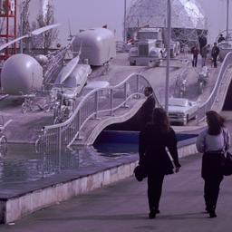 Women walking past submerge...