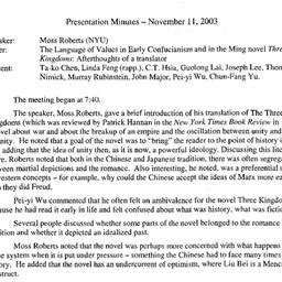 Minutes, 2003-11-11. Tradit...