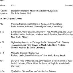Schedules, Shakespeare, sem...