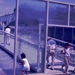 View of pedestrians on bridge.