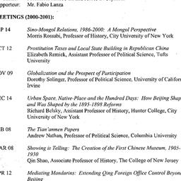 Schedules, Modern East Asia...