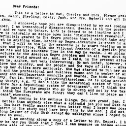 Letter from Gunnar Myrdal t...