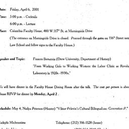 Announcements, 2001-04-06. ...
