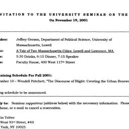 Announcements, 2001-11-19. ...