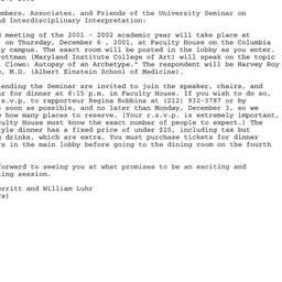 Announcements, 2001-12-06. ...