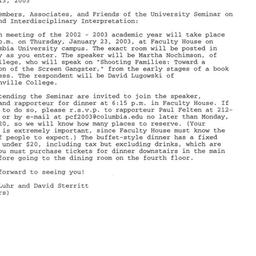 Announcements, 2003-01-23. ...