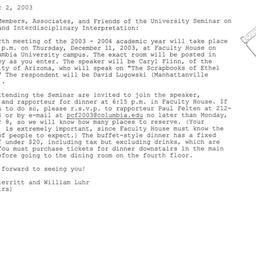 Announcements, 2003-12-11. ...
