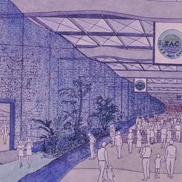 Main corridor with waterwall.
