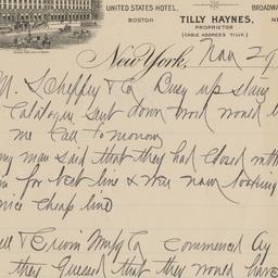Broadway Central Hotel. Letter