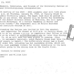 Announcements, 2004-01-22. ...