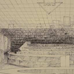 Interior perspective drawing.