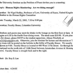 Announcements, 2005-03-22. ...