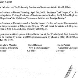 Announcements, 2005-04-07. ...