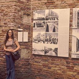 Interior view, woman posing...