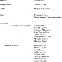 Minutes, 2001-10-03. Death,...