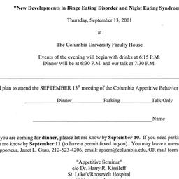 Announcements, 2001-09-13. ...