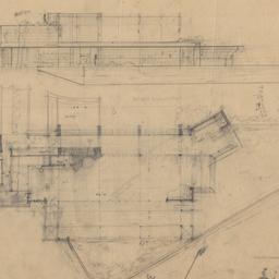 First floor plan, north ele...