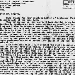 Letter from Gunnar Myrdal t...