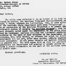 Letter from Gunnar Myrdal t...