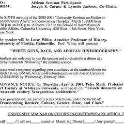 Announcements, 2001-03-01. ...