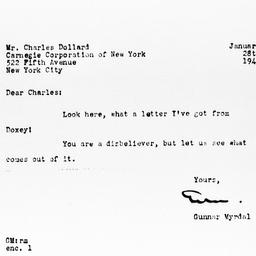 Letter from Gunnar Myrdal t...