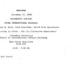 Announcements, 2000-11-15. ...