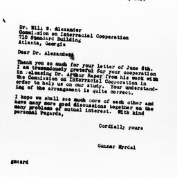 Letter from Gunnar Myrdal t...